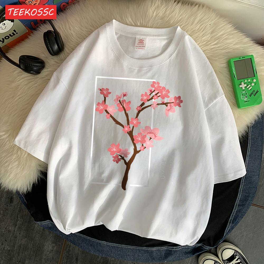 Cherry Tree In Full Bloom T-Shirt Men'S Shoulder Drop Retro T Shirts Fashion Originality Tshirt Normcore Loose Short Sleeved
