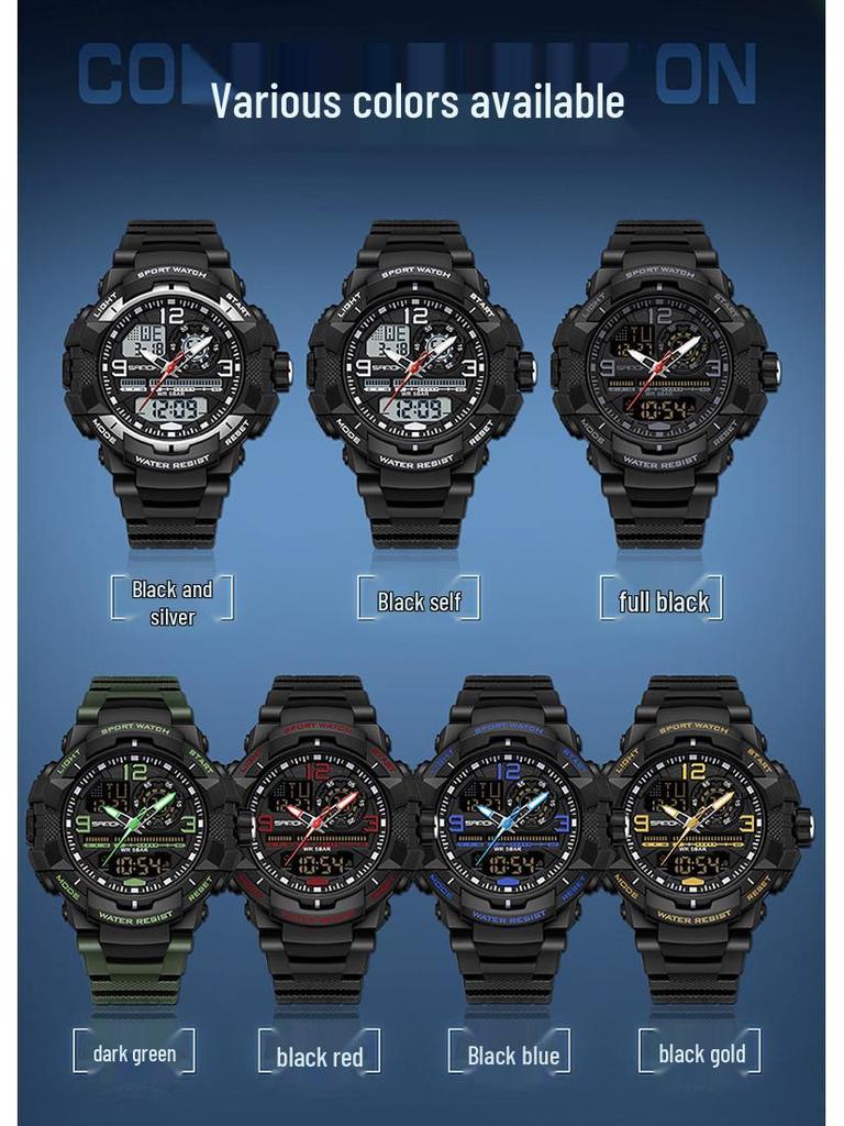 Sanda Çok Fonksiyonlu Kronograf Su Geçirmez Spor Saati Gençler için Çift Ekranlı