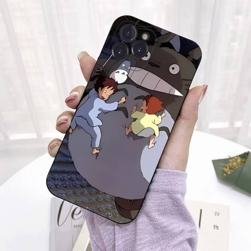 Coque de téléphone Capa Black Shell Totoro pour iPhone 8 7 6 6S Plus X SE 2020 XR XS 14 11 12 13 Mini Pro Max