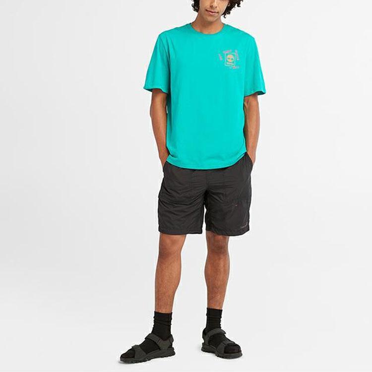 Timberland Logo Print Crew Neck Short Sleeve T-Shirt Men Tops Columbia-Green A6QD1-E34