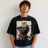 Samurai Cat Warrior Graphic T-Shirt Ukiyo-e Japanese Ink Art Tee