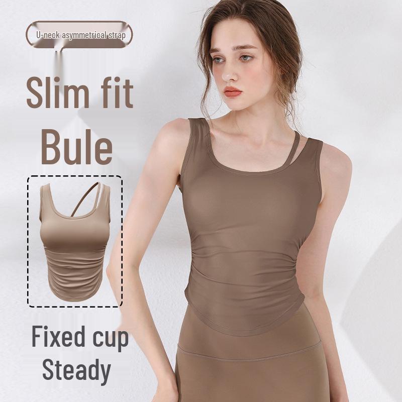 

Women s Summer Yoga One-Piece U-Neck Ruched Vest Top – Beautiful Back Fitness Sportswear Extra Large