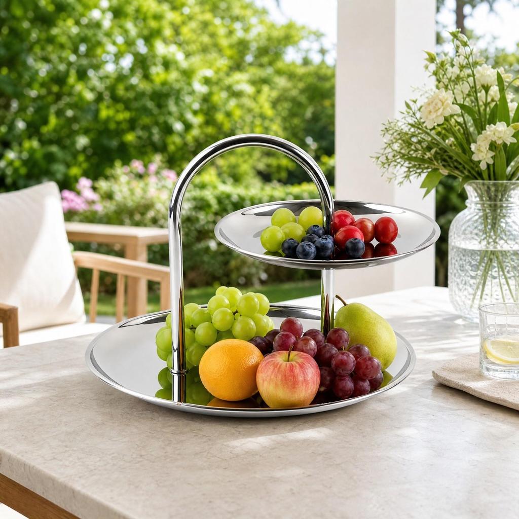 Stainless Steel Two-Level Serving Tray Elegant for Afternoon Tea