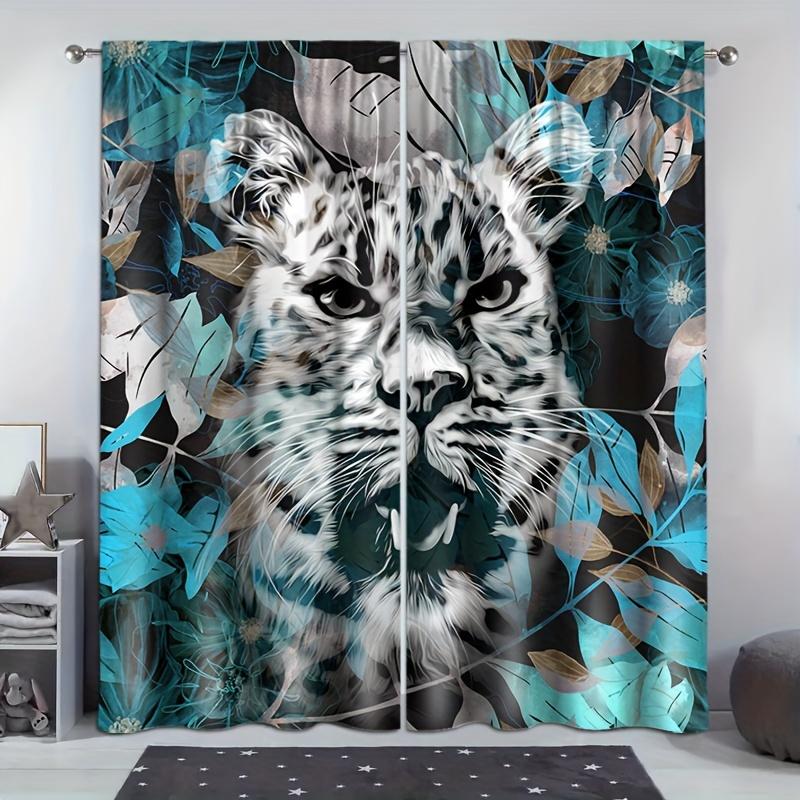 2pcs Leopard Print Curtains Tiger Lion Printed Curtains Rod Pockets Easy Installation Curtains For Kitchen Living Room Bedroom