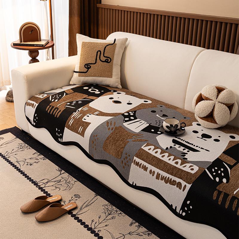 

Чехол для дивана из синели на все сезоны, нескользящий чехол для дивана, универсальный защитный чехол с неровностями, подушка для дивана с принтом тыквы и медведя 90x90