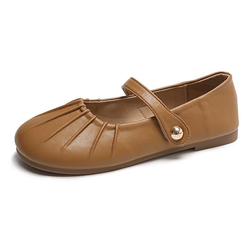 

Retro Mary Jane shoes women s autumn shallow mouth soft sole small leather shoes flat bottom with skirt single shoes women 40 верблюд