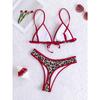 Set Bikini a Triangolo con Stampa Donna Leopardato Pois Stampa Frutta Bordi a Contrasto Laccetti Laterali Sexy Sfacciato Costume da Bagno Estivo da Spiaggia