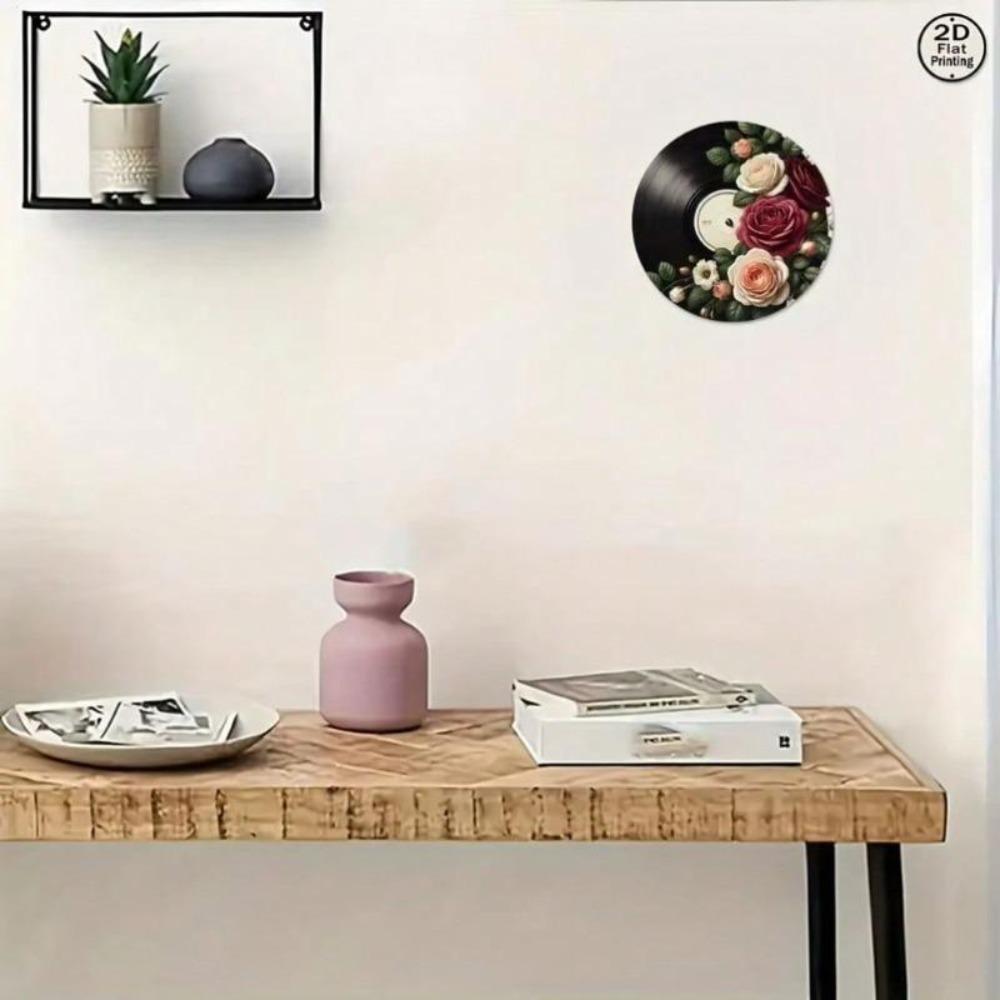 Vintage Metal Tin Sign Record Rose Wall Art Retro Home Office Decor