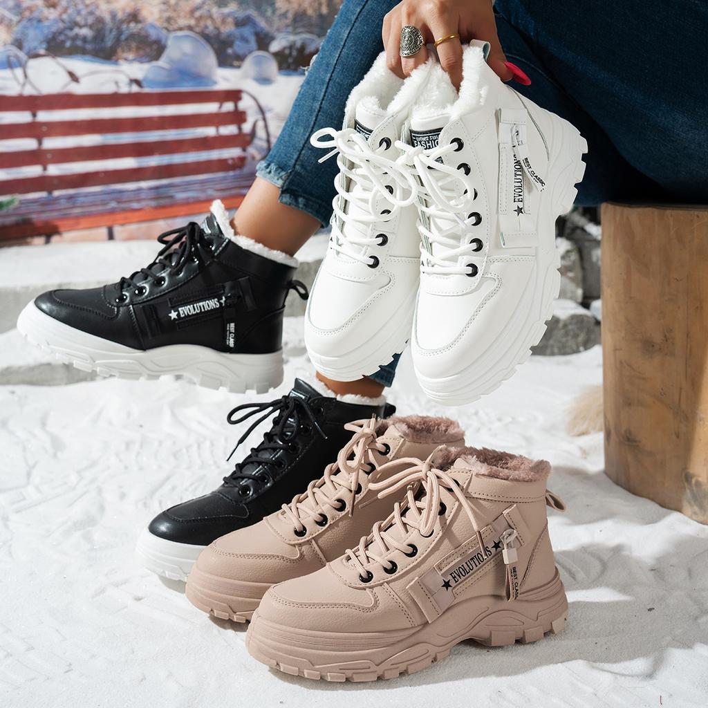 Female Height Increasing Boots, Children's Plus Size Fashionable Cotton Boots, Thick Soled Height Increasing Boots, Cold Resistant and Warm Snow Boots