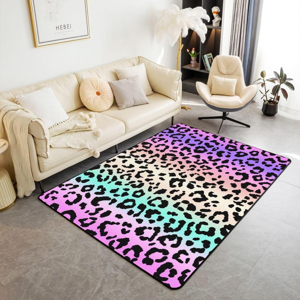 Erosebridal Lucky 8 Ball Area Rugs for Living Room 3x5 Leopard Print Cherry Non Slip Rug Trendy Cheetah Decorative Washable Rug Modern Funky