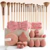 47-Piece Face Makeup Brush Set with Nylon Bristles Plastic Handle Travel Bag & Shaving Brush