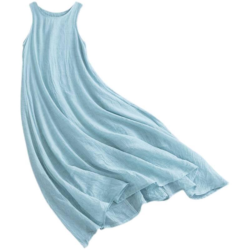 202 Artistic Sleeveless Cotton Linen Double-Layer Summer Dress