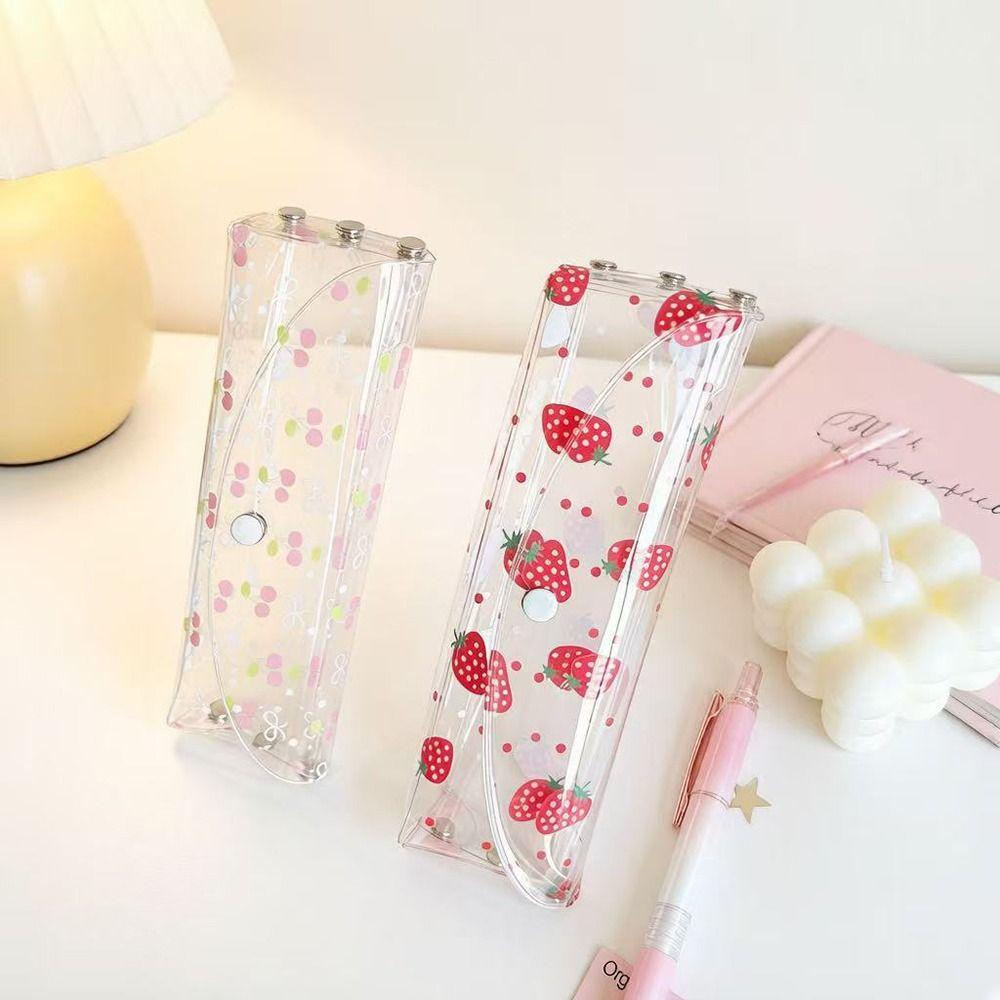 Transparent Pen Bag Strawberry/Cherry Print Stationery Pouch Simple Pencil Pouch Students Gift