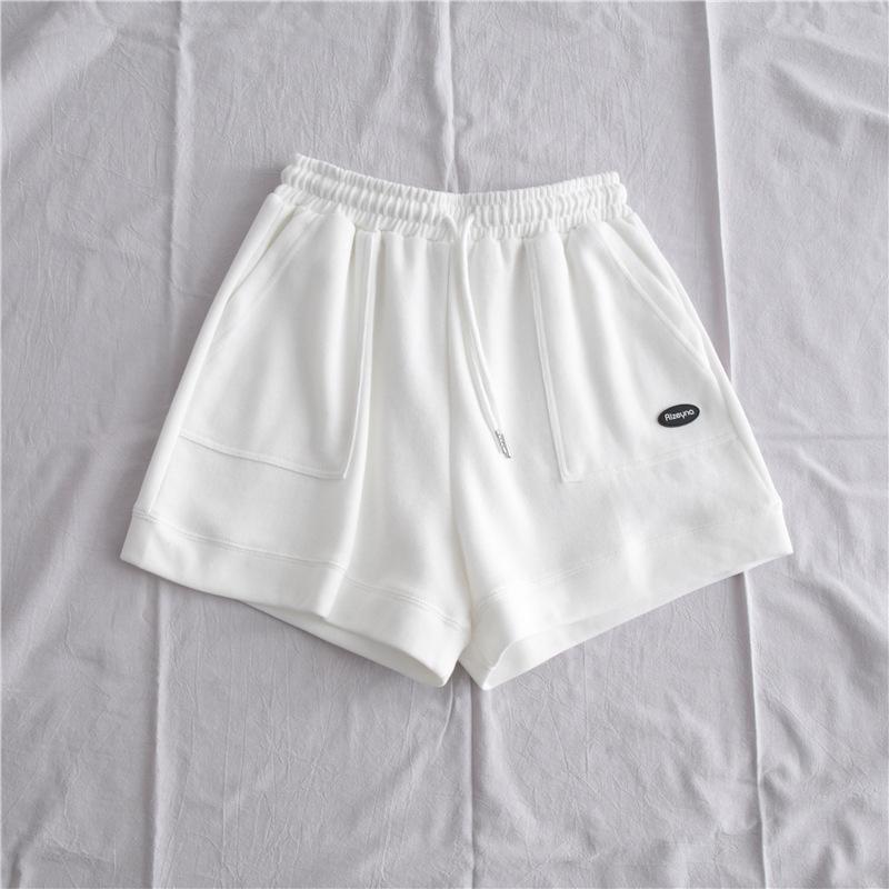 Schlanke, lässige Sportshorts mit hoher Taille für Damen, neue koreanische Version der lockeren A-Linien-Hose mit weitem Bein und Kordelzug