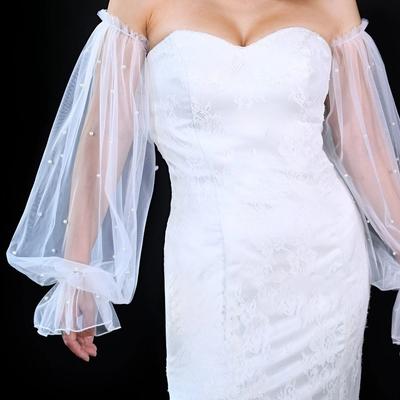 Decorative with Pearl Bridal Sleeves Wedding Dress Elastic Cuff Wedding Arm Sleeves Detachable Sleeves Party