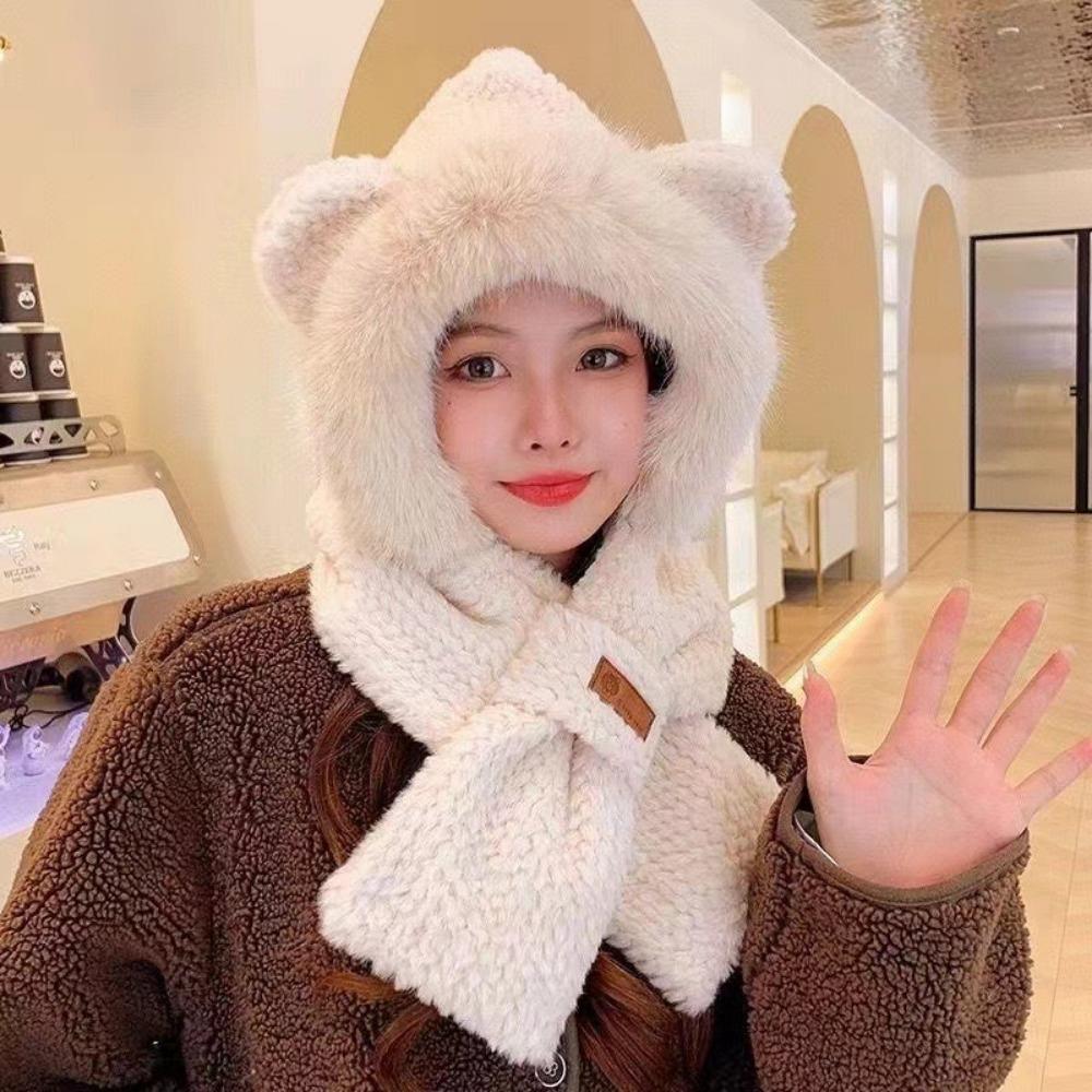Plush Bear Hat Cute Face Small Windproof Warm Ear Protection Versatile Pullover Hat