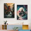Abstract Art Japanese Fuji Mountain Poster Canvas  Cyberpunk Landscape Corridor Wall Decor Picture Living Room Mural