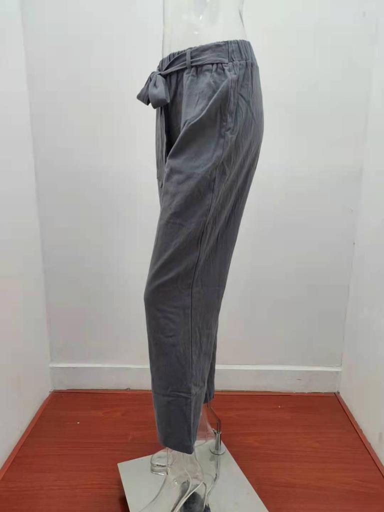 2024 Damen Sommer Baumwolle Leinen Weitbein Hose mit Gummizug