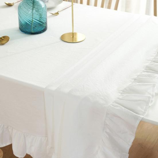 Solid Color Ruffled Tablecloth Rectangular Square Table Cover Dining Tablecloth for Farmhouse Kitchen Dining Room Patio Decoration