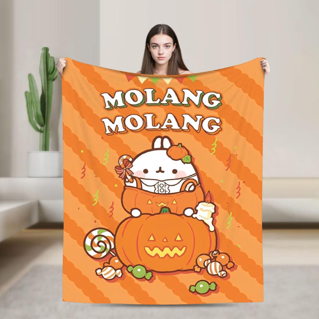 Cute Anime M-Molangs Blanket Fleece Spring Autumn Portable Ultra-Soft Throw Blankets for Home Office Bedspread