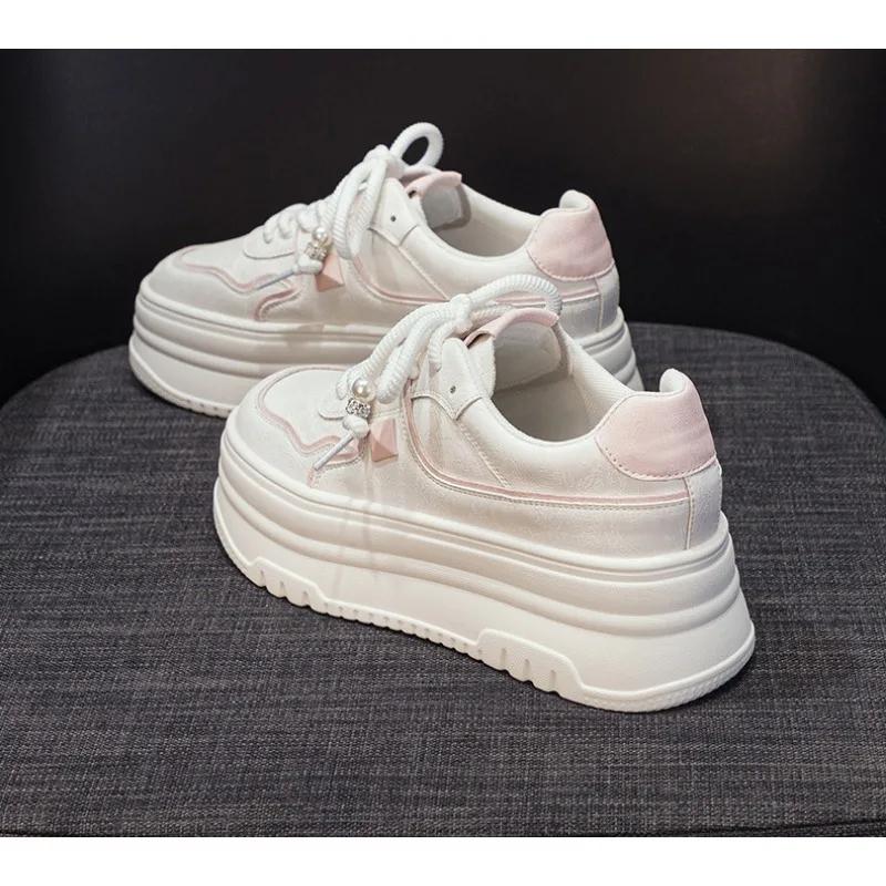 Fashion Designer Platform Sneakers for Women New Soft-soled Spring Autumn White Leather Shoes Female Fashion Casual Zapatillas De Mujer