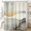 Modern Art Print Shower Curtain With Gold Stripes Neutral Bathroom Decor For Home Kitchen (White)