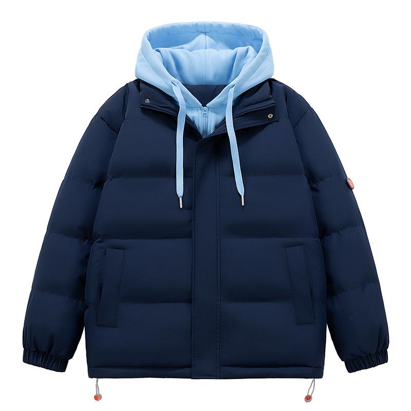 Fake Two-piece Cotton Clothing Men and Women with The Same Paragraph Winter Loose Cotton Jacket Hooded Thickened Bread Clothing Thickened Cotton Coat