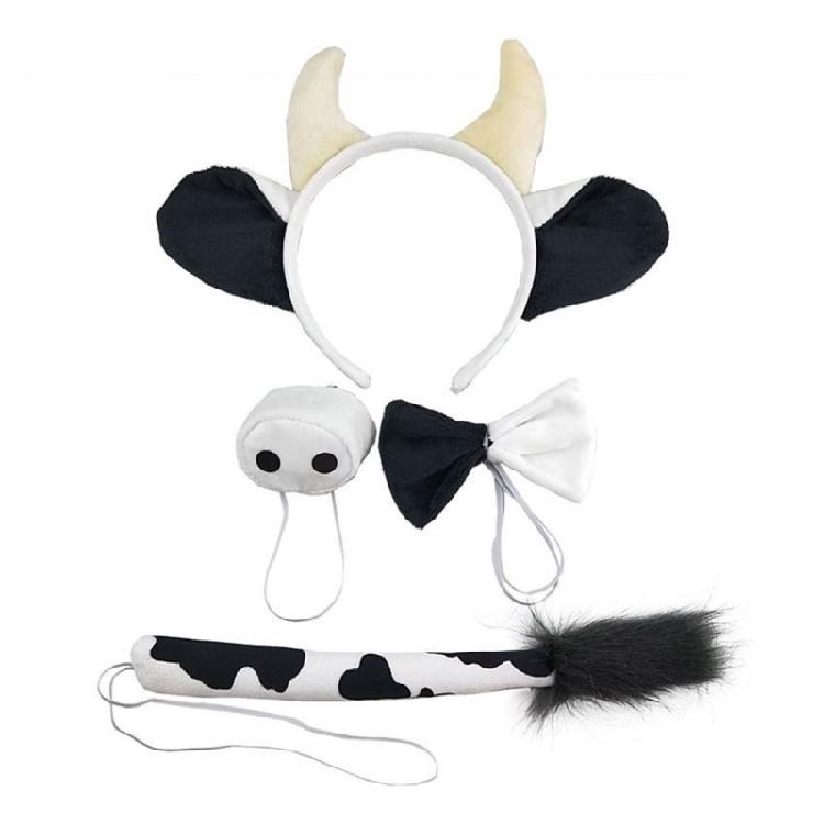 Cow Animal Costume Include Headband Tail Bowtie Nose Skirt Halloween Animal Role Play Outfit Accessory for Kid Adult