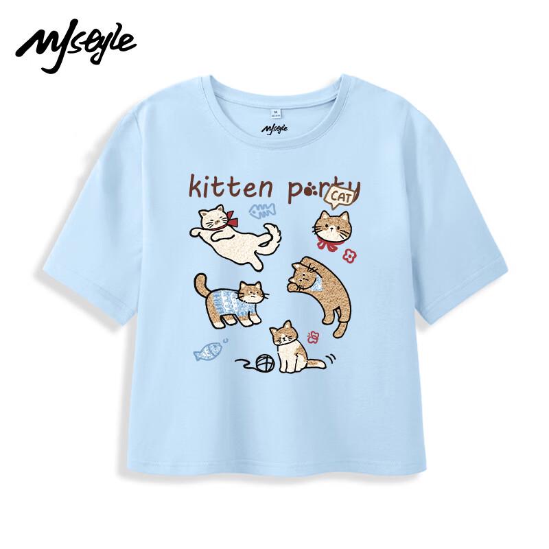 MJ STYLE Plush Graffiti Cat Short Sleeve T-Shirt S