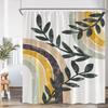 Vintage Abstract Shower Curtain Green Leaf Geometric Nordic Modern Bathtub Decorative Simple Polyester Shower Curtain with Hook