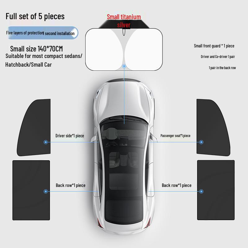Full Blackout Titanium Silver Car Sunshade Magnetic Curtains for UV Protection