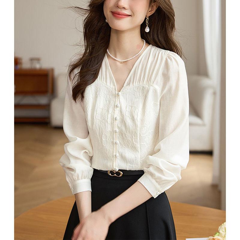Relief New Chinese Jacquard Chiffon Shirt Breathable White Temperament Chinese Style Shirt Top