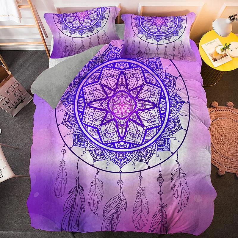 Bohemian Dream Beding Set King Quen Sized Dimensions Colorful Catcher Soft Duvet Cover Set Purple Dark Blue 2/3pcs Polyester Comfortable Quilt Cover