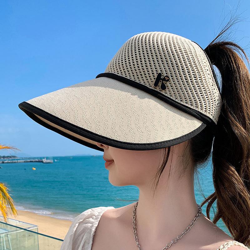 Summer Sun Hat for Women Beach Breathable UV Cool Hat Korean Version Versatile Ponytail Sun Protection Ceiling Hat