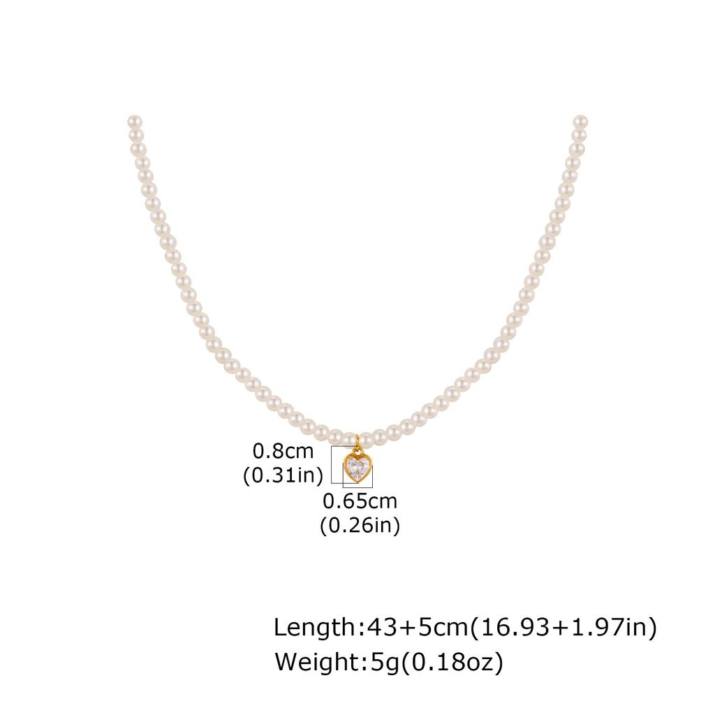 Pearl Beaded Pendant Necklace Stainless Steel 18K PVD Gold Plated Waterproof Tarnish Free Sun Shell Heart Zircon Choker Jewelry