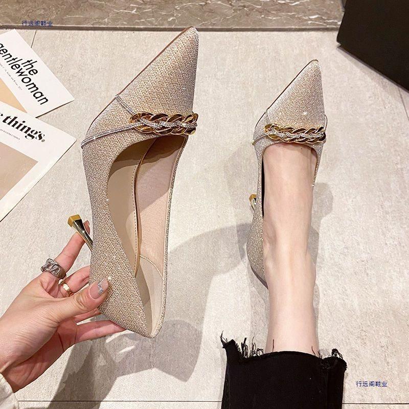 Versatile high heels women's thin heels spring new design sense niche shallow mouth single shoes wedding shoes bridesmaid shoes