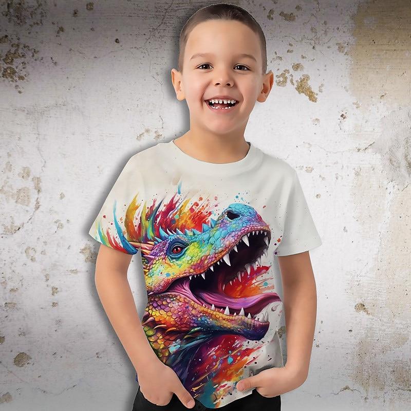 3D Pattern Animal Print Children's T-shirt Short Sleeved Summer Sports Fashion Street Casual Top