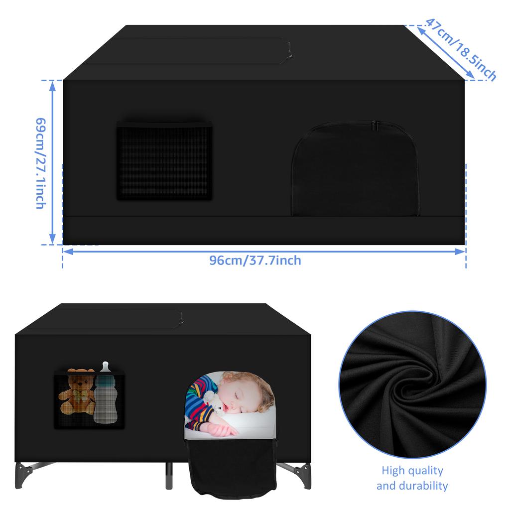 Baby Bed Cover Blackout Crib Canopy Cover Breathable Stretchable Portable Baby Bed Blackout Tent Safety Compact Sunshade Travel