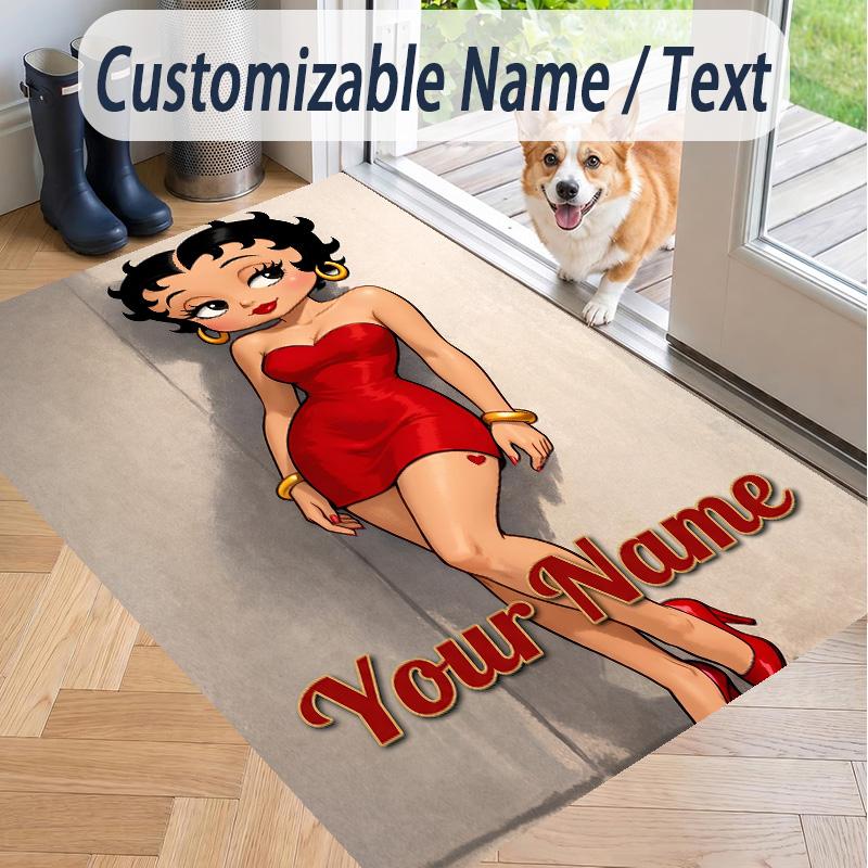 Custom Text Betty Boop Pattern Floor Rug Soft Indoor Carpet Mat Living Room Bedroom