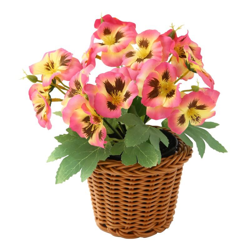 Artificial Pansy Flower Decorative Bouquet Small Home Ornament Silk Floral Arrangement Purple Orange 17cm