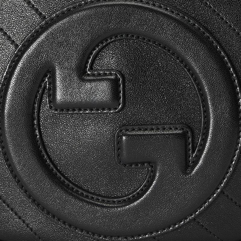 Gucci Blondie Double G Logo Removable Shoulder Strap with Zipper Closure Leather Crossbody Shoulder Bag Women's Black