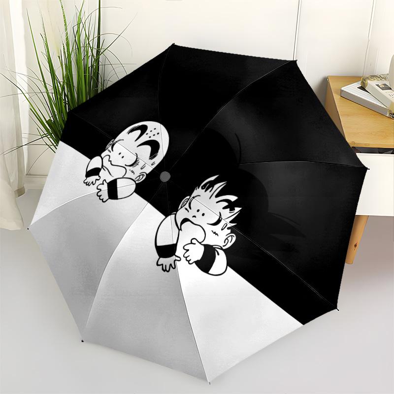 1 PC Automatic Folding Umbrella - Cute Cartoon Son Goku Pattern Portable Foldable Design With 8 Ribs Christmas Birthday Gifts