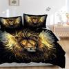 3pcs Golden Winged Lion Quilt Set Cartoon Themed Bed Quilt Set Lovely Character Bedroom Decor Bed Quilt Set Four Seasons (1 Cover + 2Pillowcase N