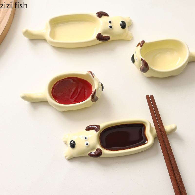 Cartoon Animal Sauce Dish Ceramic Bowl Chopstick Holder Snack Bowl Seasoning Dishes Dipping Dish Dessert Plate Gravy Boats Tray