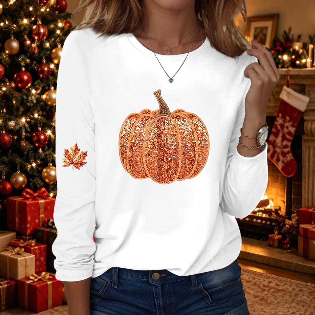Women's Casual Long Sleeve Round Neck Halloween Print Top
