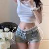 Women's French Lace Patchwork Low-Waist Denim Bodycon Booty Shorts - Spring/Summer 2025 Collection