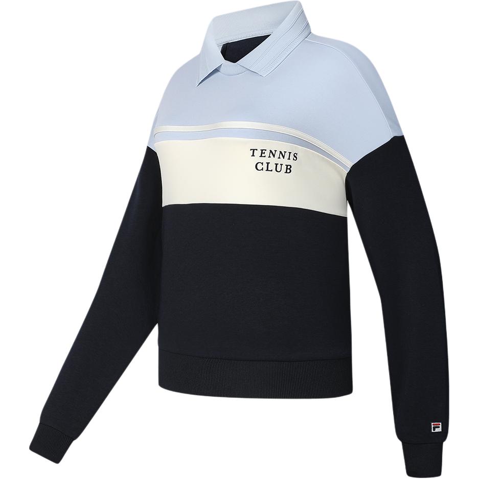 

FILA Official Womens Knitted Pullover Color Block Loose Tennis Sports American Sweatshirt Women sweatshirt Legendary-Blue A11W413209FNV M