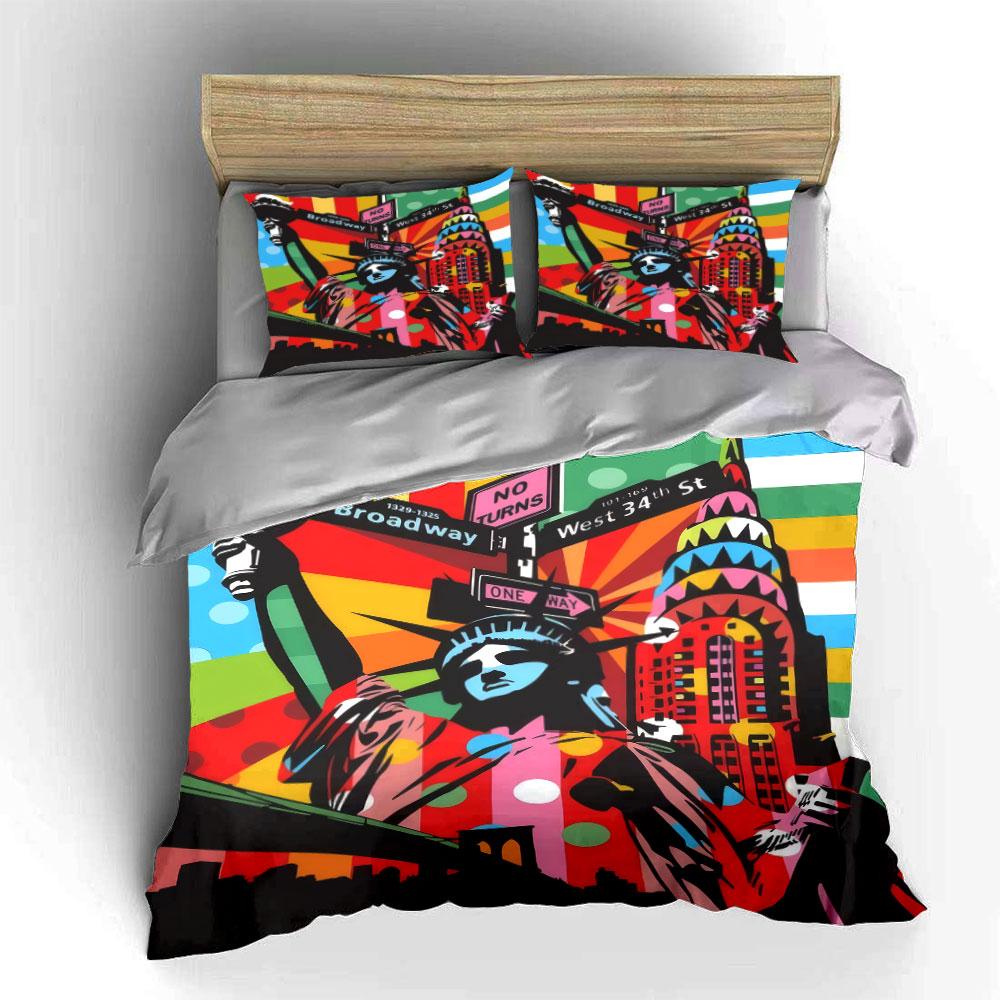 "Colorful New York Decor Set" Soft Skin-Friendly Bedding Set Includes 1 Duvet Cover And 2 Pillowcase Gift