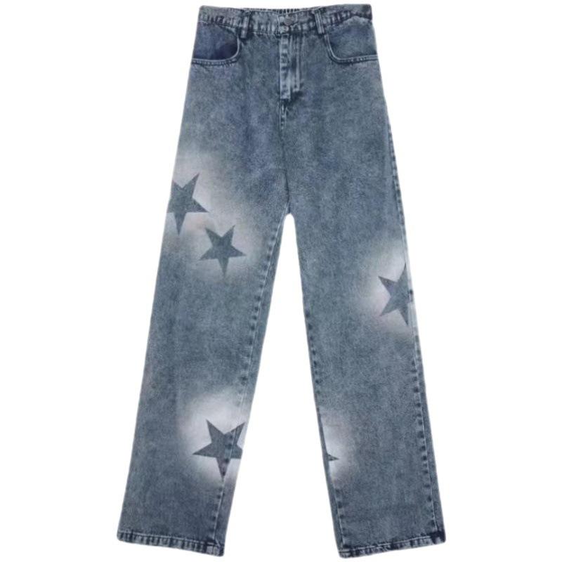 Jeans Dritti a Vita Media da Uomo per Tutte le Stagioni, Vestibilità Larga, Microelasticizzati, Jacquard, Pantaloni a Gamba Larga