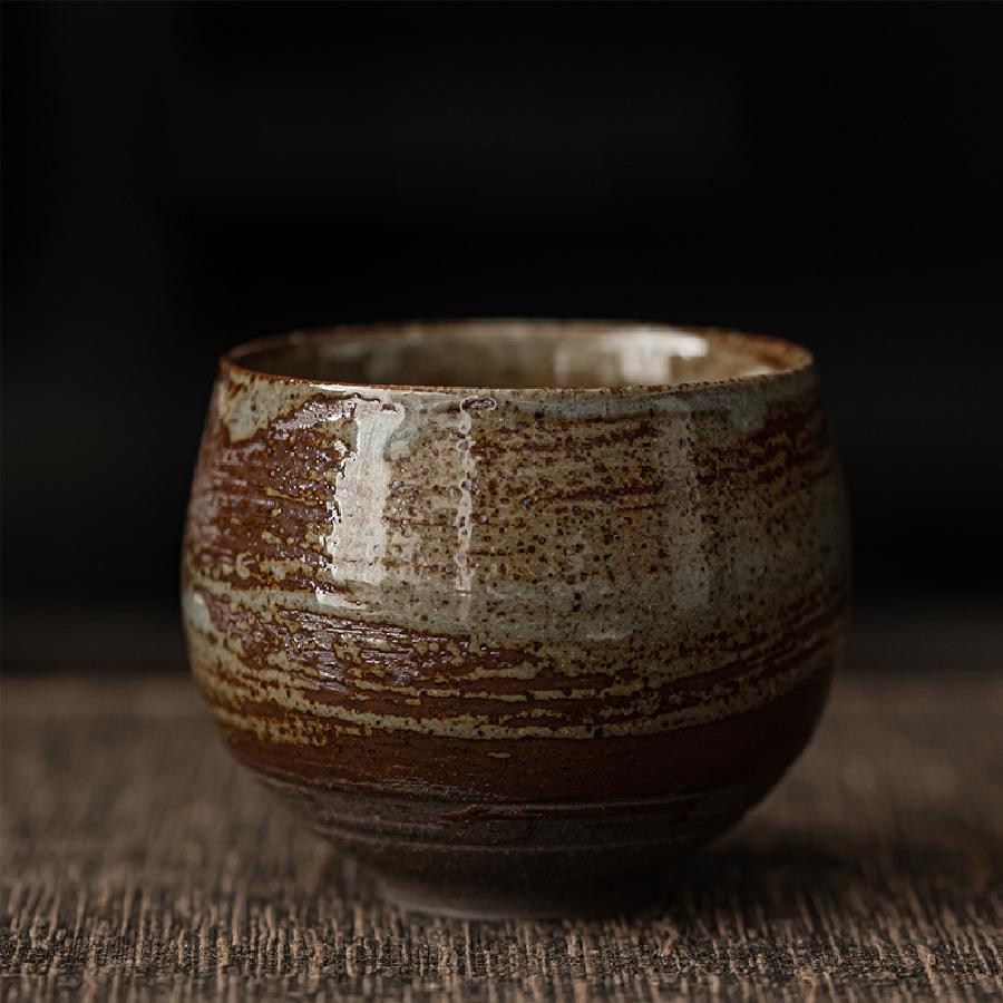 Japanese Handmade Rough Pottery Tea Cup Ceramic Kung Fu Tea Set Single Cup Antique Style Quiet Path Antique Craftsmanship Gift